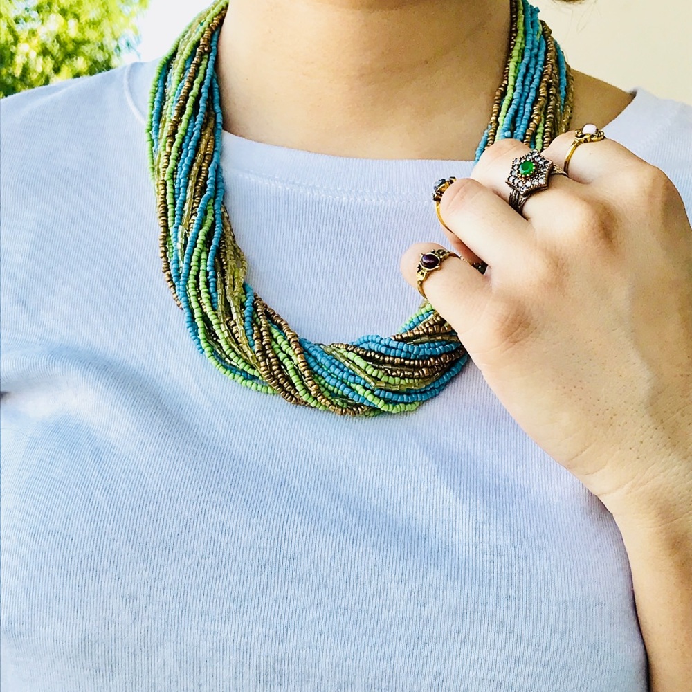 GREEN Unique Handmade Braided Multi Necklace